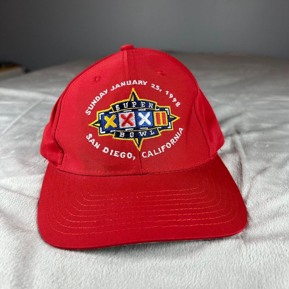 Logo Athletics Sports NFL Hat Cap One Size Fit Red 1998 Super Bowl XXXII Vintage